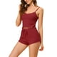 thumbnail image 4 of Conjuntos de pijama para mujer INSPIRE CHIC, camisetas de punto con pantalones cortos, 2 piezas, ropa de descanso y sueño, XL, roja, 4 of 6