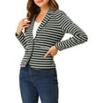 thumbnail image 5 of INSPIRE CHIC Women's Notched Lapel Long Sleeves Button Striped Blazer M Grey White, 5 of 8