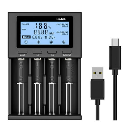 Intelligent Charger, LCD Display Universal Battery Charger for Rechargeable Batteries Li-ion Batteries 18650 (4 Slot)