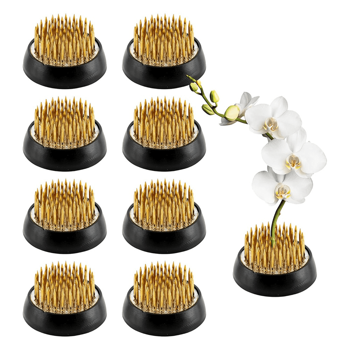 Symkmb 9 Pcs Flower Frogs Round Brass Flower Holder Japanese Ikebana Vase Floral Frogs Flower Arranger Flower Fixed Tools Metal