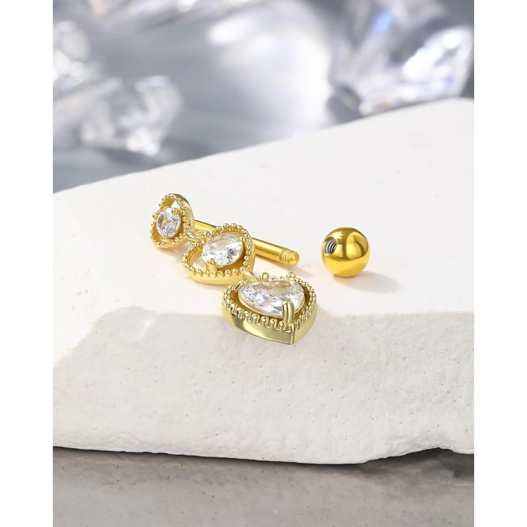 14K Gold Plated Surgical Steel Navel Ring – Tribal Heart Filigree CZ Belly Ring 14g