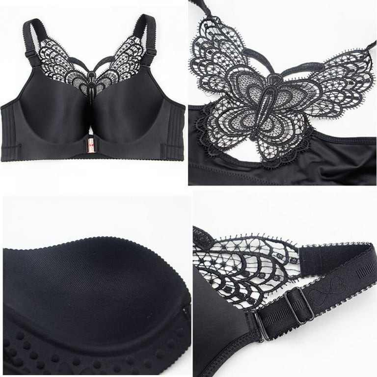 Women Plus Size Sexy Push Up Bra Front Closure Butterfly Brassiere Backless  Breast Seamless Bras Large Size A B C D Cup Embroidered Lace Bra Add Cups  Bra Underwire 