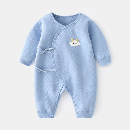 

Baby Jumpsuit Baby Warm Cotton Padded Newborn Clothes Autumn And Winter Ha Clothes Boneless Climbing Clothes Newborn blue 59cm