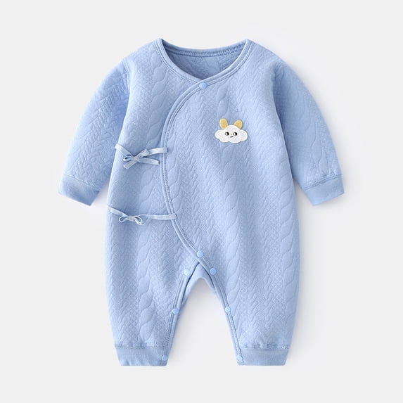 Yidarton Baby Jumpsuit Baby Warm Cotton Padded Newborn Clothes Autumn And Winter Ha Clothes Boneless Climbing Clothes Newborn Blue