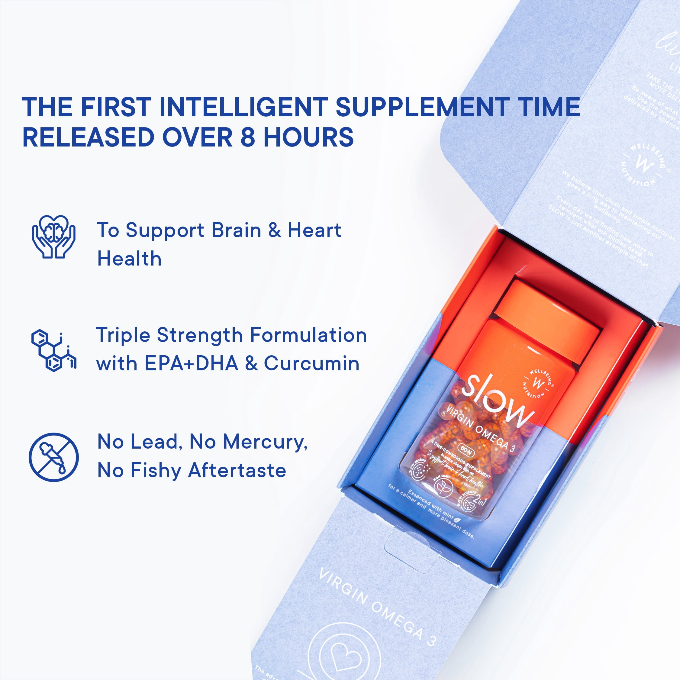 Wellbeing Nutrition Slow 3x Strength Omega 3 Fish Oil Capsules | 1500mg with EPA 612mg, DHA 408mg  Curcumin for Men  Women | No Fishy Burp | For Brain, Heart,  Joint Health, 60 Softgels