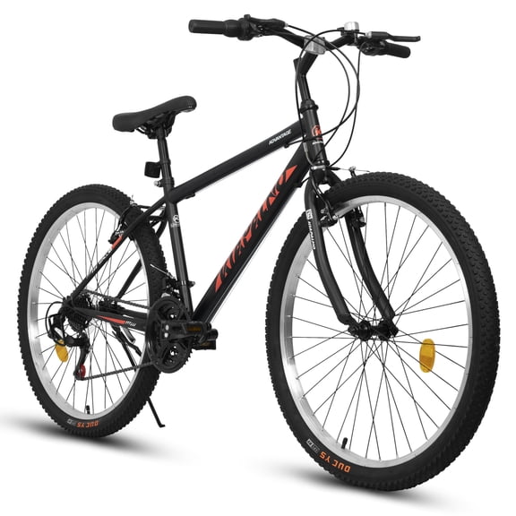 24 Inch Mountain Bike for 10 Years Old, 21 Speeds Commuter Bike with V Brake and Steel Frame, Rigid Suspension MTB Bicycle for City Trail Beach Snow, Black-Red