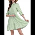 thumbnail image 3 of Vestido Camisero Midi A Rayas con Botones para Mujer, Informal, Holgado, con Puños y Larga, Vestidos de Media Pierna. Verde L, 3 of 9