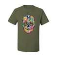 thumbnail image 2 of Wild Bobby Dean Russo Colorful Sugar Skull Streetwear Men Graphic Tee, Military Green, Small, 2 of 5