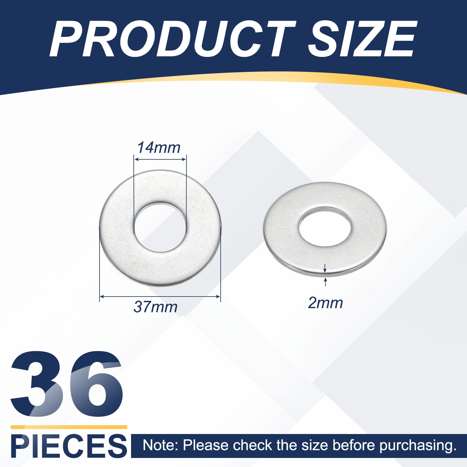 Uxcell M14 x 37mm Metal Screw Washers Set, 36Pcs 304 Stainless Steel Flat Washers
