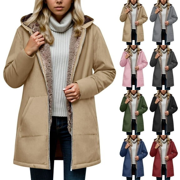 Shadoumai Long Zip Up Hoodie Women Long Sleeve Fleece Lined Jacket Casual Hooded Warm Winter Coat with Pockets