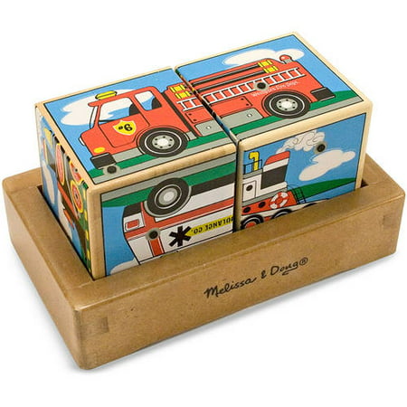Melissa & Doug Vehicles Sound Blocks 6-in-1 Puzzle With Wooden Tray