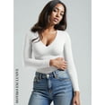 thumbnail image 6 of MOYIKO Deep V Neck Long Sleeve Shirts for Women Fitted Tops Tee,Size Large, 6 of 7