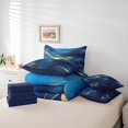 thumbnail image 4 of 7 Pcs Marble Bed in a Bag Full Size Comforter Set,Teal Navy Blue Fluid Marbling Sheet Set,Gradient Golden Abstract Pattern Bedding with Comforter,Watercolor Aesthetic Artwork Quilt Cover, 4 of 5