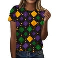 thumbnail image 2 of Cadancy Mardi Gras Tshirts Women Rave Party Holiday Graphic Crew Neck Short Sleeve Tops Funny Trendy Casual Loose Blouse Glitter Carnival Outfits, 2 of 5