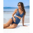 thumbnail image 6 of Alove Maternity Swimsuit Solid Color High Waisted Shoulder Straps Bikini Set Push Up Two Piece Swimwear Deep V Neck Pregnancy Bathing Suits, 6 of 8
