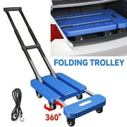 Homasy 6 Wheels Foldable Portable Trolley, Foldable Carrying Trolley, 270Kg Load Capacity Adjustable Handle Trolley with Elastic Cord for Cargo Handling, Shopping, Office Use