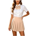 thumbnail image 2 of IUYRTFE Women's High Waisted Pleated Mini Skirt Adjustable Waist with Bow Tie School Uniform A Line Short Skirt, 2 of 9