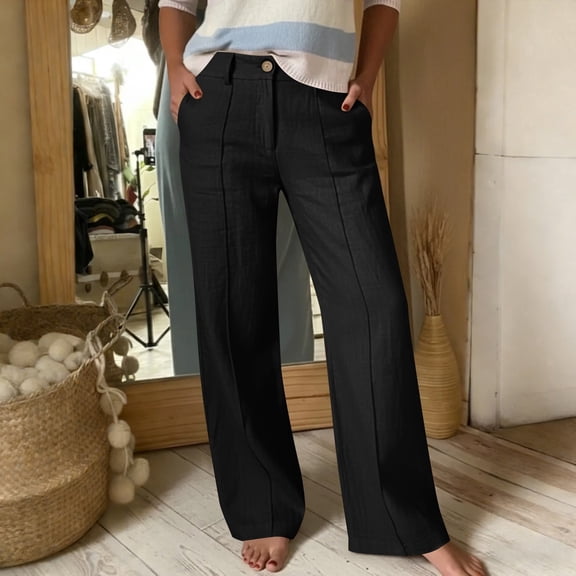 Juslio Women Pants Casual Loose Comfortable High Waist Wide-Leg Pants
