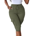 thumbnail image 2 of Cheytotty Womens Cargo Capris, High Waist Drawstring Knee Length, Flap Pockets Summer Army Green L, 2 of 8