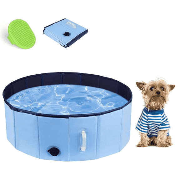 Biutee Foldable Pet Pool - Thick PVC Dog Swimming Pool with Bath Brush, Portable Leakproof Water Tub for Pets
