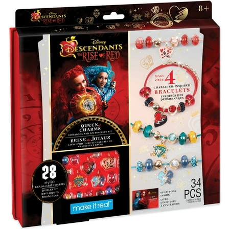Make It Real: Descendants 4 Rise Of Red - Queen Of Charms - 34pc DIY Jewelry Kit, Make 4 Character Inspired Bracelets, Disney, Girls & Kids Ages 8 