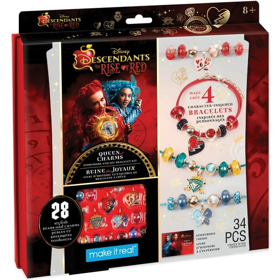 Make It Real: Descendants 4 Rise Of Red - Queen Of Charms - 34pc DIY Jewelry Kit, Make 4 Character Inspired Bracelets, Disney, Girls & Kids Ages 8 