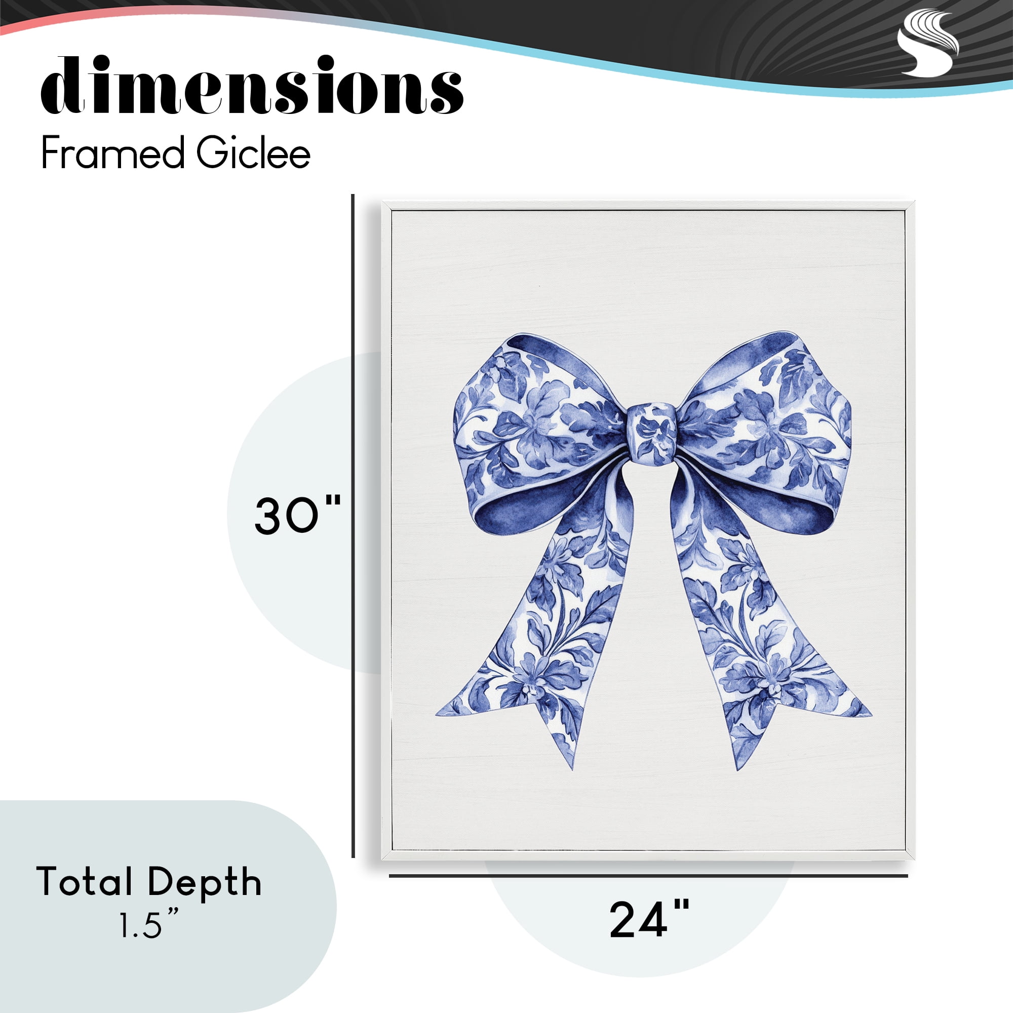 Vintage Toile Flower Ribbon White Framed Giclee Art, design by Lettered and Lined