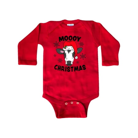 

Inktastic Moooy Christmas with Cute Holstein Cow and Snowflakes Gift Baby Boy or Baby Girl Long Sleeve Bodysuit
