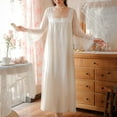 thumbnail image 2 of Previn Women's Cotton Victorian Nightgown Lace Vintage Bell Long Sleeve Sleep Dress Square Neck Princess Long Pajama Dress Soft Nighties White X-Large, 2 of 5