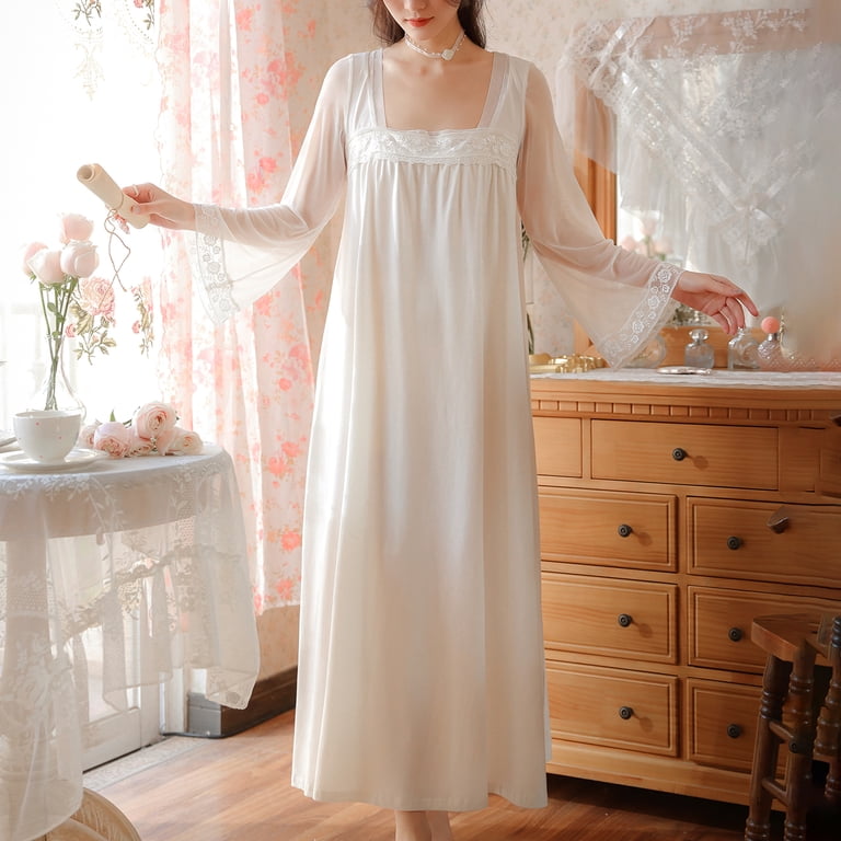 white cotton pajama dress Previn Women's Victorian Nightgown Lace Vintage Bell Long Sleeve Sleep Square Neck Princess Long Dress Soft Nighties Large fashoptotal Size:32 in. Glow Getter Halter Neck Victorian nightgown That means smoothness