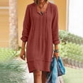 thumbnail image 5 of Zanvin Fall Dresses , Summer Cotton and Linen Dresses V-Neck 3/4 Sleeve Loose Solid Color Dress Below the Knee Dress A-Line Dress, Yellow, M, 5 of 8