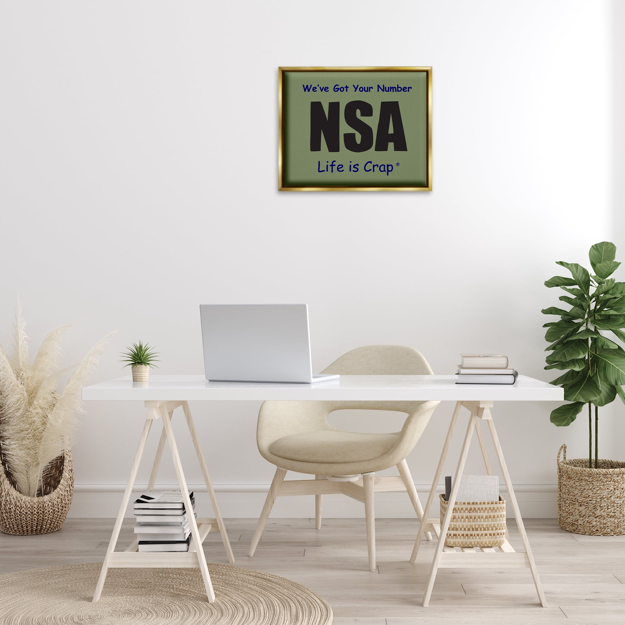 Stupell Industries Got Your Number NSA Novelty & Humor Painting Gold Floater Framed Canvas Art Print Wall Art, 21 x 17