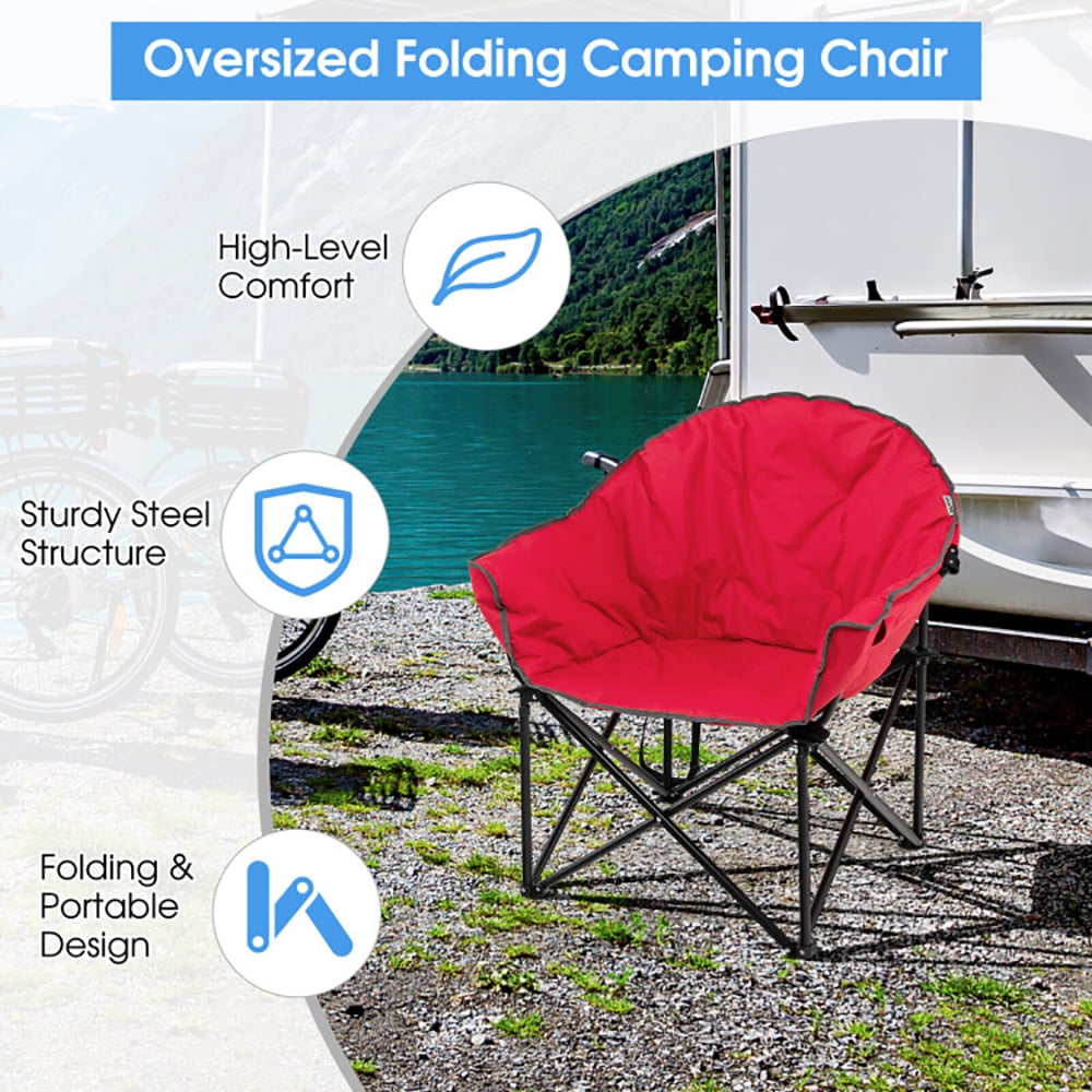 Aimee Lii Folding Camping Moon Padded Chair with Carrying Bag, Portable Chairs for Adults, Comfy Outdoor Chair, Red
