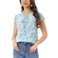 thumbnail image 1 of INSPIRAR CHIC Blusa Floral para Mujeres del Día de San Valentín con Mangas Cortas de Capucha, Tops de Chifón Casual con Volantes, M Azul Cielo, 1 of 6
