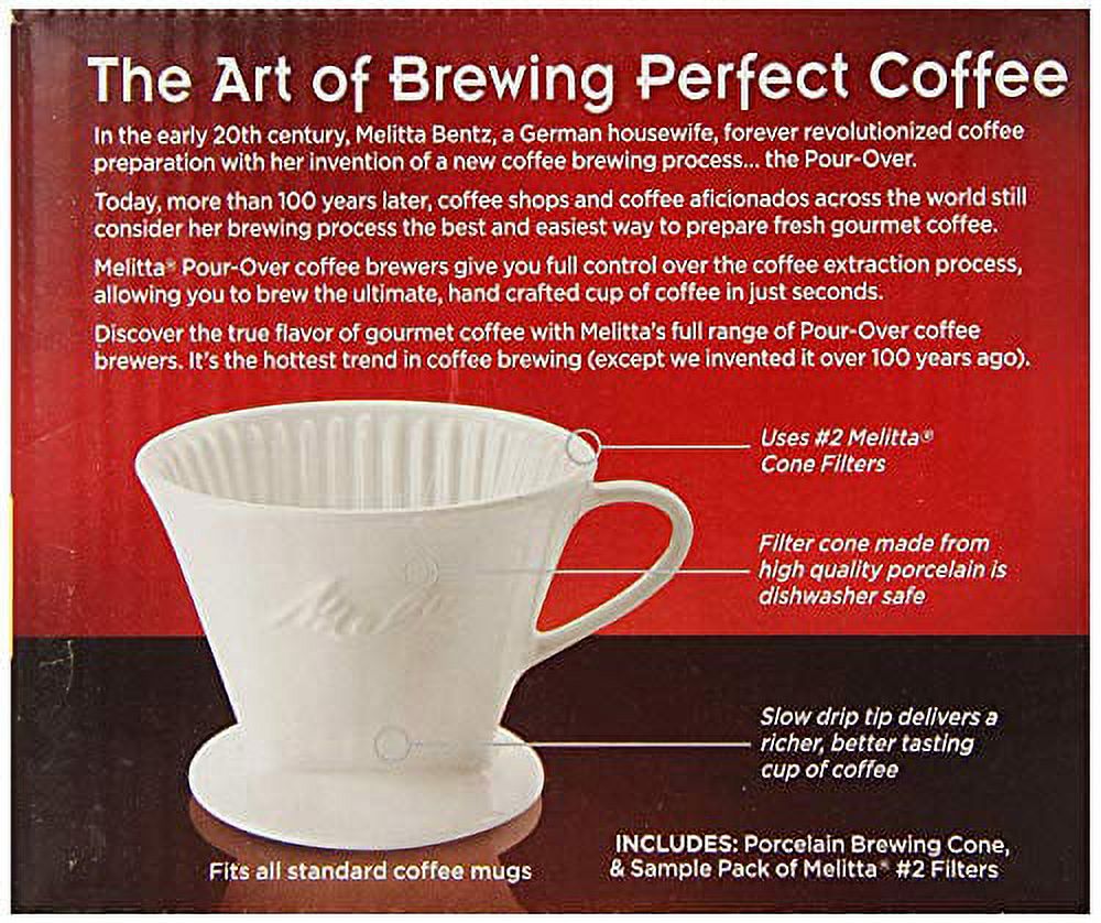 Melitta Porcelain #2 Pour-Over Manual Cone Coffee Brewer with 100 Extra Natural Brown Filters - image 4 of 6