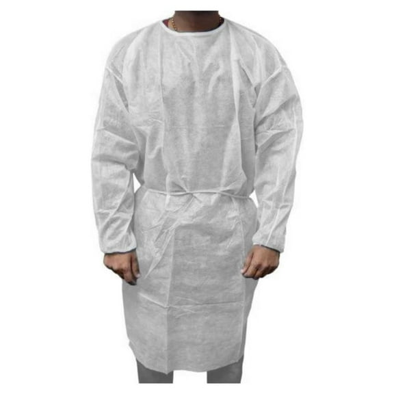 SSBM White Disposable Long Sleeves Isolation Gown, Polypropylene, 47" x 55", One Size, 100 Count
