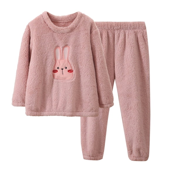JAJAHO Kids Flannel Pajamas Set Boys Girls Fuzzy 2 Piece Set Cartoon Animals Embroidery Long Sleeve Fall Winter Sleepwear 5-16Y