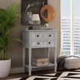 thumbnail image 3 of Slim Antique Entry Console Table with Drawers & Bottom Open Shelf, Solid Wood Sofa Couch Table for Entryway Hallway Living Room (Gray Wash), 3 of 10