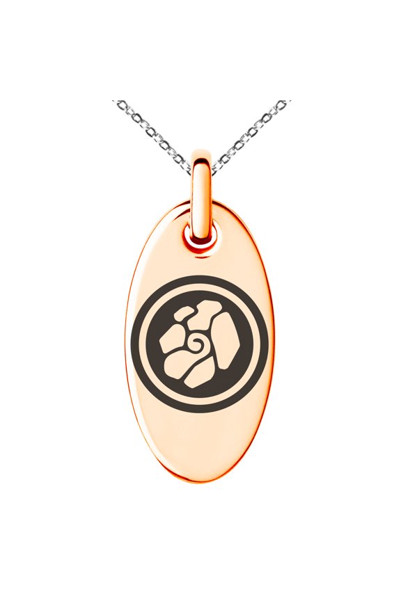 Stainless Steel Earth Element Rune Engraved Small Oval Charm Pendant Necklace