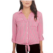 NEW!!! Jones New York Women's Front Tie Button Down Blouse Top (Pink & Small)