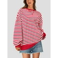 thumbnail image 3 of PRETTYGARDEN Womens Striped Oversized Sweatshirt Color Block Crew Neck Long Sleeve Casual Loose Pullover Top Y2K Clothes, 3 of 9