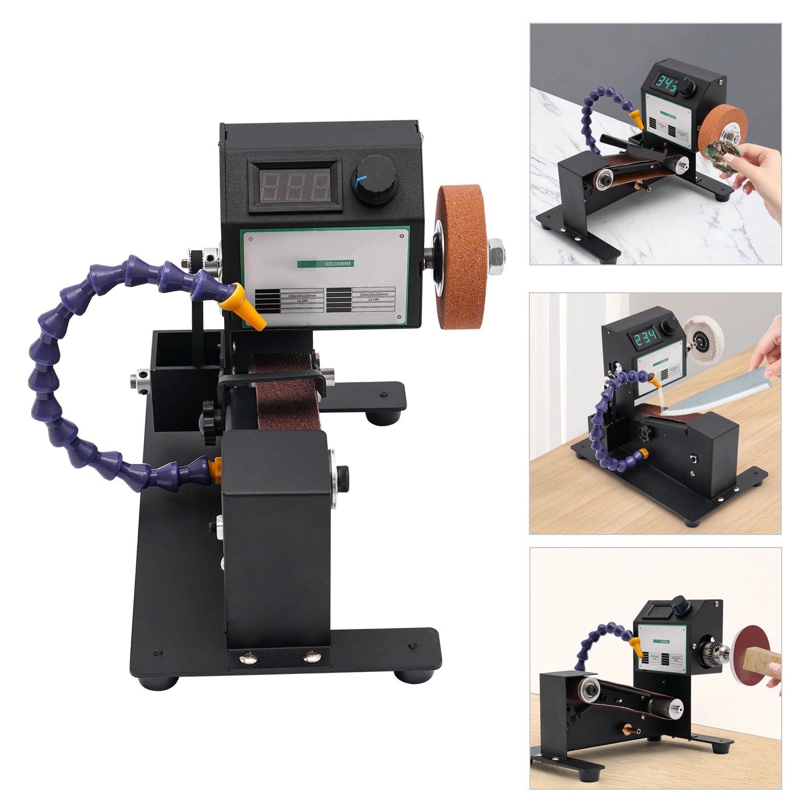Mini Belt Sander - 200W Electric Bench Grinder Sanding Machine, Dry & Wet Grinding Sander Grinder Small Sand-belt Machine Stepless Speed Regulation for DIY Woodworking, Metal, Knife Making