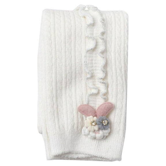 Children Girls Soft Cute Thick Stretchy Solid Color Rabbit Decoration Pants Leggings Bottoms