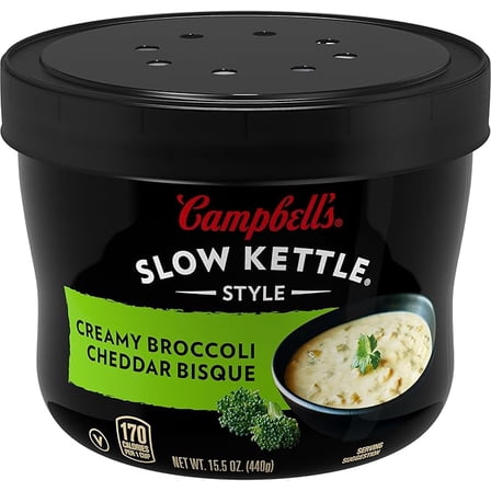 1x Campbell's Slow Kettle Style Creamy Broccoli Cheddar Bisque, 15.5 oz Microwavable Bowl