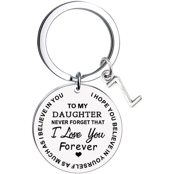 Llaveros para mujer, llavero de billetera, llavero de auto, llavero lindo para mi hija, llavero de acero inoxidable con mensaje inicial, apellido, 26 letras, llavero familiar inspirador, llavero con l