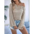 thumbnail image 2 of Womens Crochet Cover Up Long Sleeve Loose Fit Casual Sweater Hollow Out Knit Tops Khaki L, 2 of 8