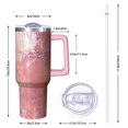 thumbnail image 3 of Watercolor Color Block Tumbler with Handle Lid Straw, Tie Dye Pink Modern Abstract Geometric Stainless Steel Insulated Travel Coffee Mug Cup, Gift for Mom Dad, 3 of 5
