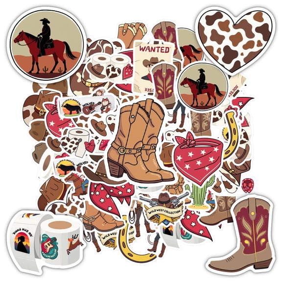 35pcs Rustic Cowboy Stickers Western Horse Stickers Wanted Poster Stickers for Luggage Laptop Suitcase