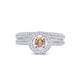 thumbnail image 2 of 14kt White Gold Womens Round Brown Diamond Bridal Wedding Ring Band Set 1-1/4 Cttw, 2 of 3