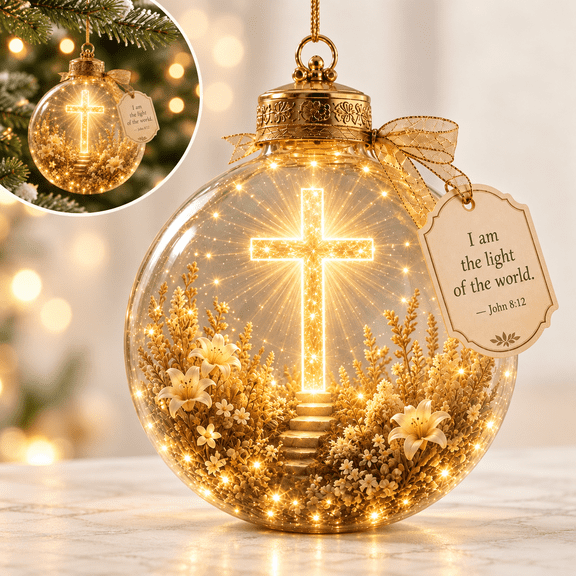Illuminated Scripture Keepsake Ornament, Lighted Acrylic Christmas Tree Hanging Decor, Religious Holiday Gift for Family Home A